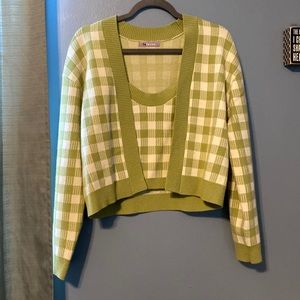 Trendy Gingham Vintage Style Sweater Set